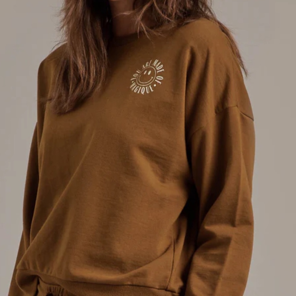 Rylee + Cru Olive Crew Neck Sweater with Sun Motif